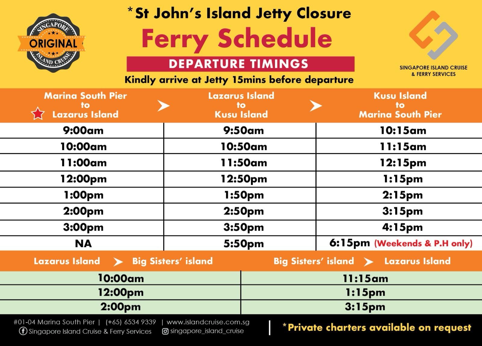 Round Trip Ferry Tickets (Ferry to Lazarus, St. John’s and Kusu Island)
